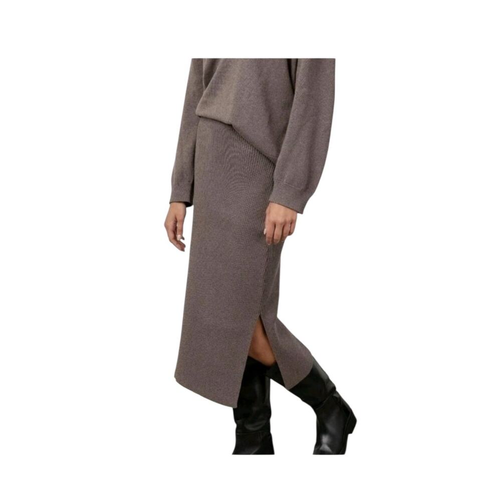 Rails Cashmere Cotton Blend Bettie Latte Brown Ribbed Midi Skirt, Women's Medium